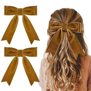 2 x 2PCS 5" Velvet Brown Hair Bows Girls Hair Clips Ponytail Holder Accessories for Girls Toddlers
