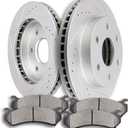 SCITOO Brake Kits - (2) Front Drilled and Slotted Brake Rotors (4) Ceramic Pads for Cadillac Escalade ESV EXT, for Chevy Astro Avalanche Silverado Suburban,1500 Tahoe, for GMC Safari Sierra,1500