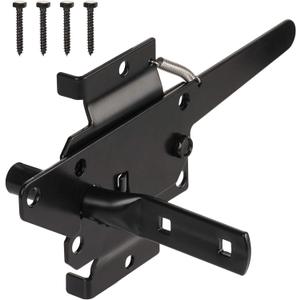 Post Mount Gate Latch for Wooden Fence - Heavy Duty Self Locking Gate Latch Hardware for Pool/Garden Gate Safety Latch, Automatic Fingertip Release Latches for Vinyl/Wood Fence, Black Finish