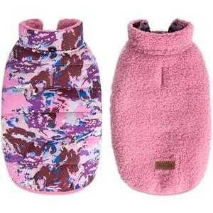Aimydog Winter Dog Coat,Reversible Jacket for Small Medium Large Dogs,Camouflage Warm Thickened Sherpa Fleece Doggie Pet Vest,Pink Medium