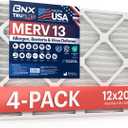 BNX TruFilter 12x20x1 Air Filter MERV 13 4-Pack) - MADE IN USA - Electrostatic Pleated Air Conditioner HVAC AC Furnace Filters for Allergies, Pollen, Mold, Bacteria, Smoke, Allergen, MPR 1900 FPR 10