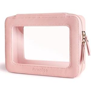 Aveniee Clear Makeup Bag Organizer, Travel Toiletry Bag for Women, Waterproof Cosmetic Pouch with Zippers,Car Accessories Organizers and Storage Case,Pink