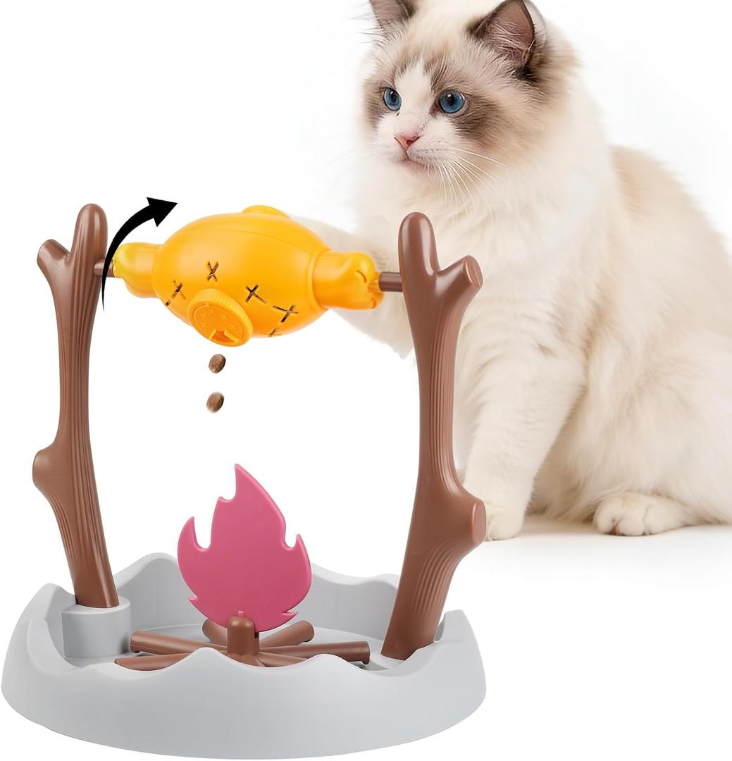 SZEE Cat Treat Puzzle Dispenser Toy, Cat Puzzle Feeder Toy for Slower Eating Training, Keeps Pets Busy & Prevents Overeating, Includes Small Interactive Toys to Boost Appeal (Campfire-Roast Shape)