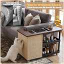 Cat Scratch Furniture Protector, Couch Protector from Cat Claws Side Table with Storage Cabinet & Wheels, 12.6''Wooden Sofa Narrow End Table with Cat Scratch Panel for Living Room (Walnut, Left)