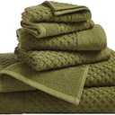 Great Bay Home Bath Towels - 100% Cotton 6 Piece Towel Set - Diamond Waffle Weave - Absorbent, Durable, Quick-Dry Towels for Bathroom (Olive)