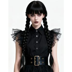 Girls Braided Black Wigs for Gothic Costume Women Cute Soft Black Wig with Bangs for Halloween Costume Cosplay JZ025BK