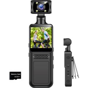 4K Body Camera with Audio and Video Recording Mini Wearable Body Worn Cam Sports & Action Video Cameras with 64G Card