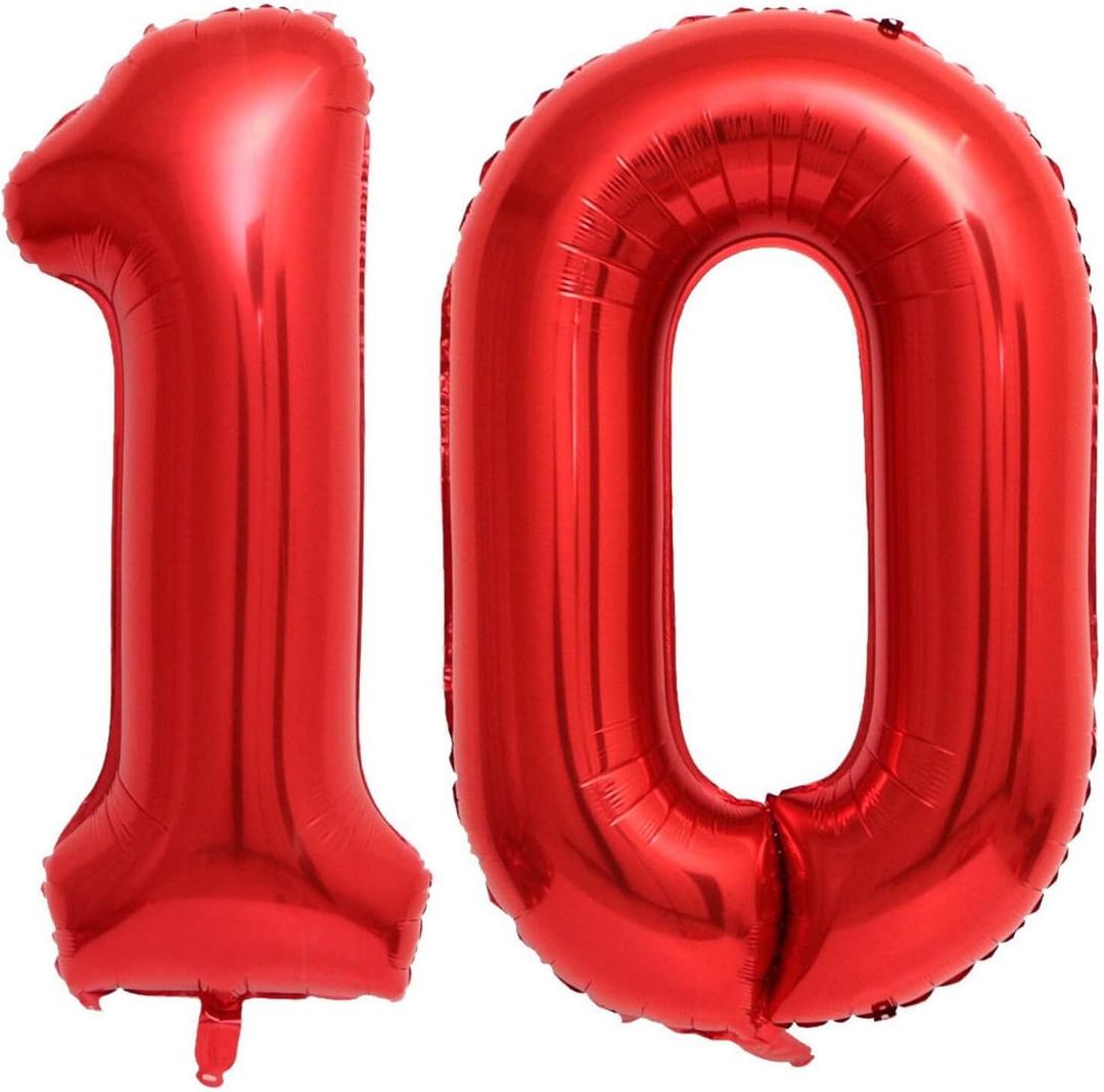 40 Inch Red 10 Number Balloons Giant 10 Balloons Red Birthday 10 Balloons 10th Birthday Anniversary Events Party Decorations Supplies