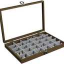 Stratalife Wood Jewelry Organizer 30 Grid Earring Tray Jewelry Holder Ring Box Earring Holder Organizer with Clear Lid Ring Storage for Women Vintage Style