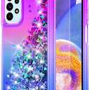5 x for Galaxy A23 Case with HD Screen Protector,Gradient Quicksand Glitter Liquid Floating Waterfall Durable Girls Cute Phone Case for Samsung A23 5G (Purple/Blue)