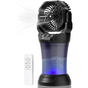 Portable Misting Fan with 30000mAh Battery, 2L Water Tank, Remote Control, RGB Light – 4 Wind Speeds, 4 Spray Modes (Continuous/3S/5S/7S), 120° Adjustable, Ideal for Camping, Patio & BBQ