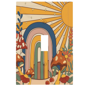 XFYGBY Decorative Light Switch Plate Covers Boho Arch Mid Century Gold Sun Mushroom 1 Gang Light Switch Cover Plate Single Toggle Wall Plate Outlet Covers Faceplate for Home Decor (2 Pack)