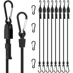 8 Pcs 48" Adjustable Bungee Cords with Hooks, Heavy Duty UV Resistant Shock Straps with Carabiner Clips