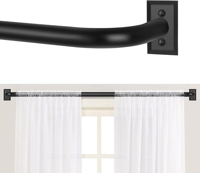 TANGWIN Black Wrap Around Curtain Rods 48 to 90:Blackout Heavy Duty Adjustable Window Curtain Rod for Bedroom Kitchen,Modern Industrial Curved French Return Metal Drapery Rods Easy Install,Matte Black