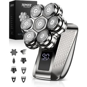 7D Head Shavers for Bald Men, Waterproof Wet or Dry Electric Razor for Men/Women, 5-in-1 Detachable Head Shaver, Grooming Kit, LED Display/Type-C Charge, Travel-Friendly, Portable-Steel Gray