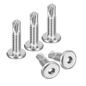 uxcell Hex Socket Self Tapping Screws, 1/4 x 1 410 Stainless Steel Sheet Metal Flat Head Drilling Screw 100pcs, Silver