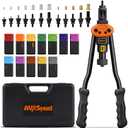AV Steel Rivet Nut Tool Kit, 16-Inch Rivet Gun Including 12 Upgraded Interchangeable Mandrels & 200Pcs Nuts, Hand Riveter Labor-Saving and Compact Design,Thread Insert Riveter with Rugged Carry Case