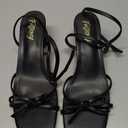 Women's Bow Strappy Heels Block Chunky Square Open Toe Low Heels Dress Sandals for Wedding Party (Black, Size 10)