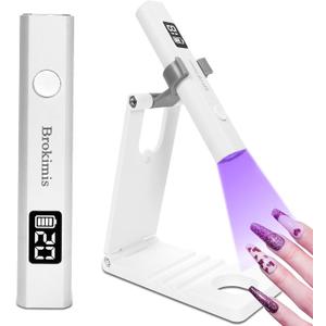 Brokimis Handheld UV Light for Gel Nails with Stand, Mini Nail Lamp with LCD Display 3-Timer Modes Portable Cordless Rechargeable USB Small Nail Dryer for Fast Curing Home DIY Manicure Nail Art