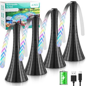 Fly Fans for Tables Rechargeable, Flies Fan to Keep Flies Away by Soft Blades, Food Fans for Camping, Picnic, Fishing, 4PCS, Blackï¼ŒParty Essentials Picnic Accessories for Outside, 2000mah