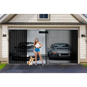 Sliding Garage Door Screen 2 Car with Track Closure, 16x7Ft Garage Net Screen Retractable Privacy Garage Door Curtain Keep Annoying Animals Out Easy Assembly Fiberglass Mesh Screen Door