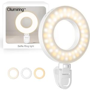 Olumiring Selfie Ring Light 3500K-8500K, Adjustable LED Ring Light with Clamp for Phone, Rechargeable Selfie Fill Light for Video Recording, Perfect for Phone Calls, Video Conferences and Makeup