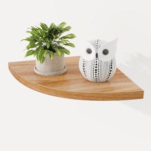 Fun Memories Corner Shelf Wall Mount, Solid Oak Wood Floating Corner Shelves with Cable Hole, 10in Rustic Design for Bedroom, Bathroom, Kitchen, Living Room (Natural, 1 Pack) (Natural | Round End)