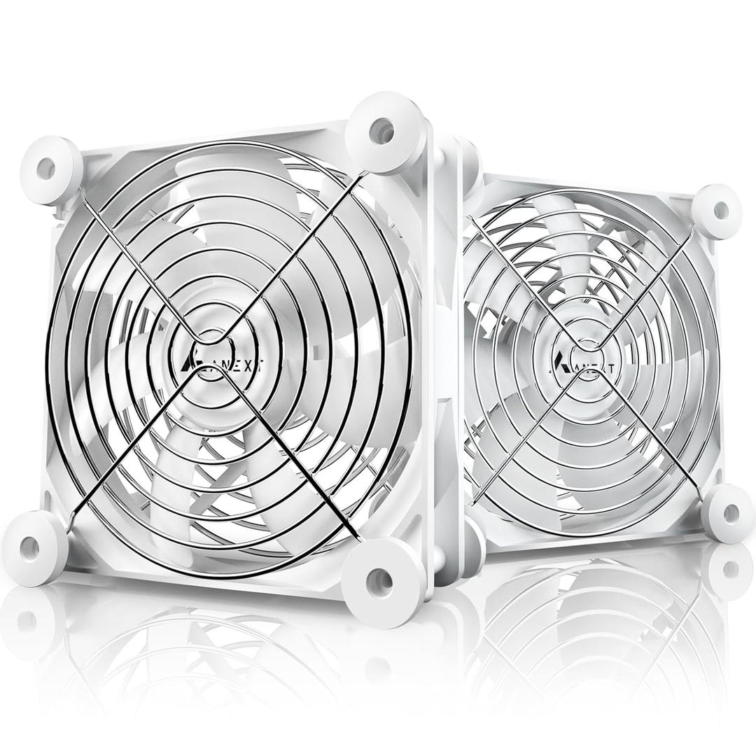 ANEXT, 120mm USB Computer Fan White, 120mm Fan, Silent Fans for Receiver DVR PlayStation Xbox Computer Cabinet Cooling, 2 in 1 Packs White