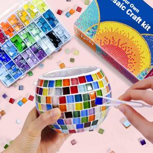 Glass Mosaic Candle Holder Kit - DIY Mosaic Kits for Adults & Crafts for Girls 8-12 - Arts and Crafts for Kids, Tealight Candle Holder for Home Decor, Birthday Easter Gifts for Kids Ages 6 7 8-12