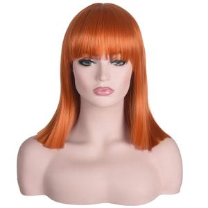 morvally Short Straight Ginger Bob Wig with Blunt Bangs Heat Resistant Hair Natural Looking Cosplay Costume Daily Wigs (14", 2735# Orange)