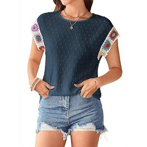 Falechay Womens Summer Tops 2025 Boho Tops for Women Color Crew Neck Short Sleeve Casual Blouse, Size: XXL