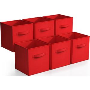 Sorbus Foldable Storage Cubes - 6 Fabric Baskets for Organizing Pantry, Shelf, Toy Box, Cubby, Closet Organizer - 11 Inch Collapsible Closet Organizers and Storage Bins - Red Storage Cubes with Handle