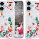 Glitter Christmas Case for iPhone 16 Plus,Cute Merry Christmas Liquid Flowing Moving Xmas Santa Tree Snowman Bling Sparkle Clear Shockproof Women Girl Phone Case for iPhone 16 Plus 6.7",Clear