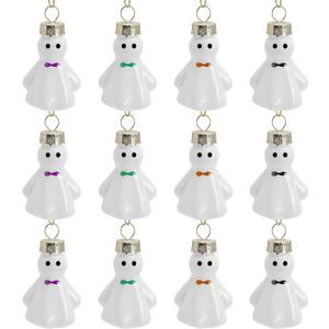 2 x Watayo 12 Pcs Halloween Hanging Ghosts Glass Ornaments, 1.8" x 1.3" Small Ghosts Pendant Tree Decorations, Farmhouse Rustic Glass Ghost Ornaments for Haunted House Yard Lawn Tree Party Decor (B Style)