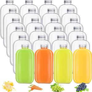 Thenshop 24 Pack Plastic Bottles with Caps, Clear Juice Bottles Flat Water Bottle Plastic Flask Bottle Reusable Mini Beverage Container for Drinks, Milk, Tea, Alcohol, Liquor (12 oz)