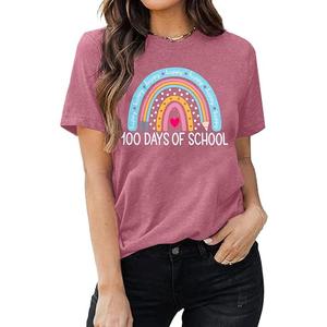 Teacher Shirt Women Rainbow Pencil Teach Graphic Tees Back to School T-Shirt Cute Short Sleeve 100 Days Teacher Gift Tops, 2Xl, Pink