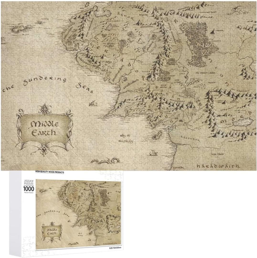 SEPTYK Middle Earth Map Pattern Wooden Puzzle Jigsaw 1000 PCS Pieces Picture Family Home Decorations Unique Birthday Gift for Adults Teens