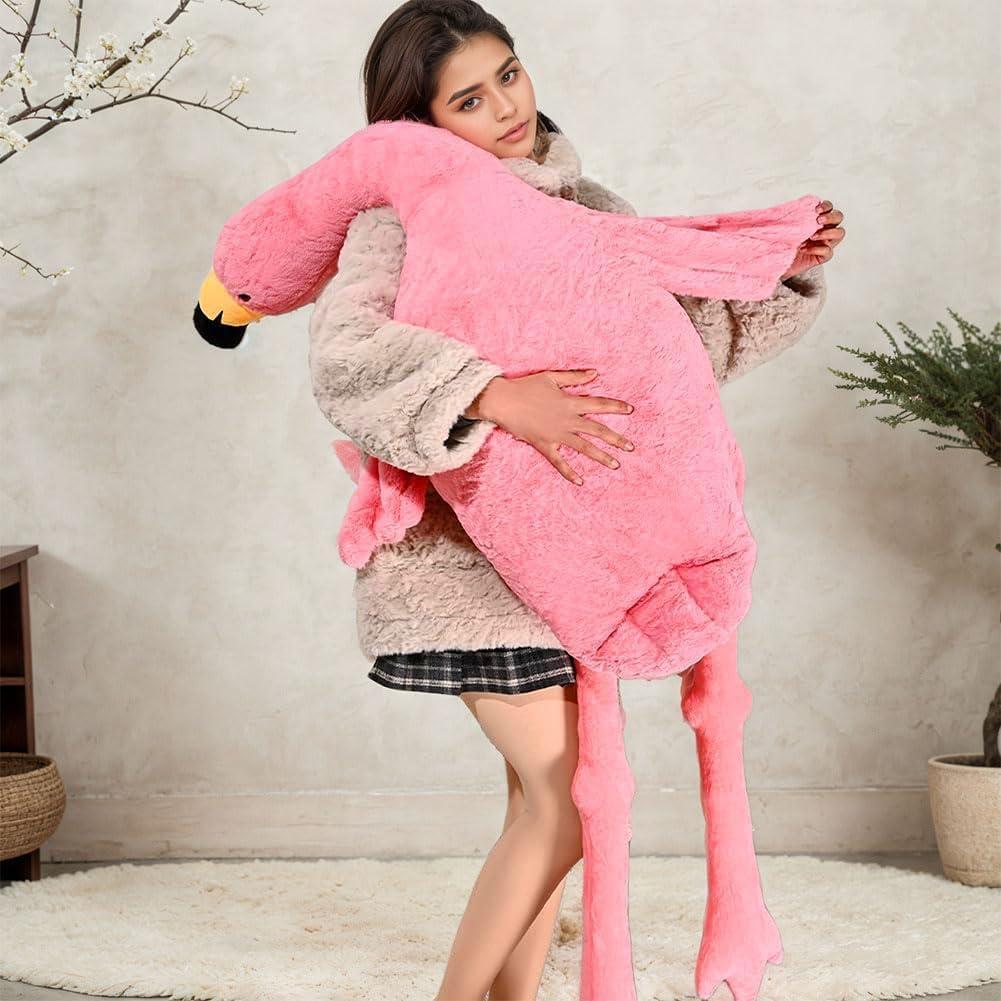 62.9in Flamingo Stuffed Animal Plush Pillow Cute Giant Plush Toy Soft Hugging Pillow Stuffed Animal for Kids Birthday