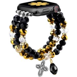 Newlibery Bracelet Beaded Bands for Women Compatible with Apple Watch Band 42mm 44mm 45mm 46mm 49mm Fashion Handmade Boho Elastic Stretch Strap for iWatch Series 10/ 9/ 8/ 7/ 6/ 5/ 4/ 3/ 2/ 1/ SE/ Ultra 1 2