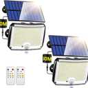 PIKOY Solar Motion Lights Outdoor Waterproof, [Upgraded 318LED/33FT/5 Modes] Solar Security Lights,Remote+IP65 Solares Lamparas Solares para Exteriores Grandes Sin Sensor De Movimiento 2 Pack