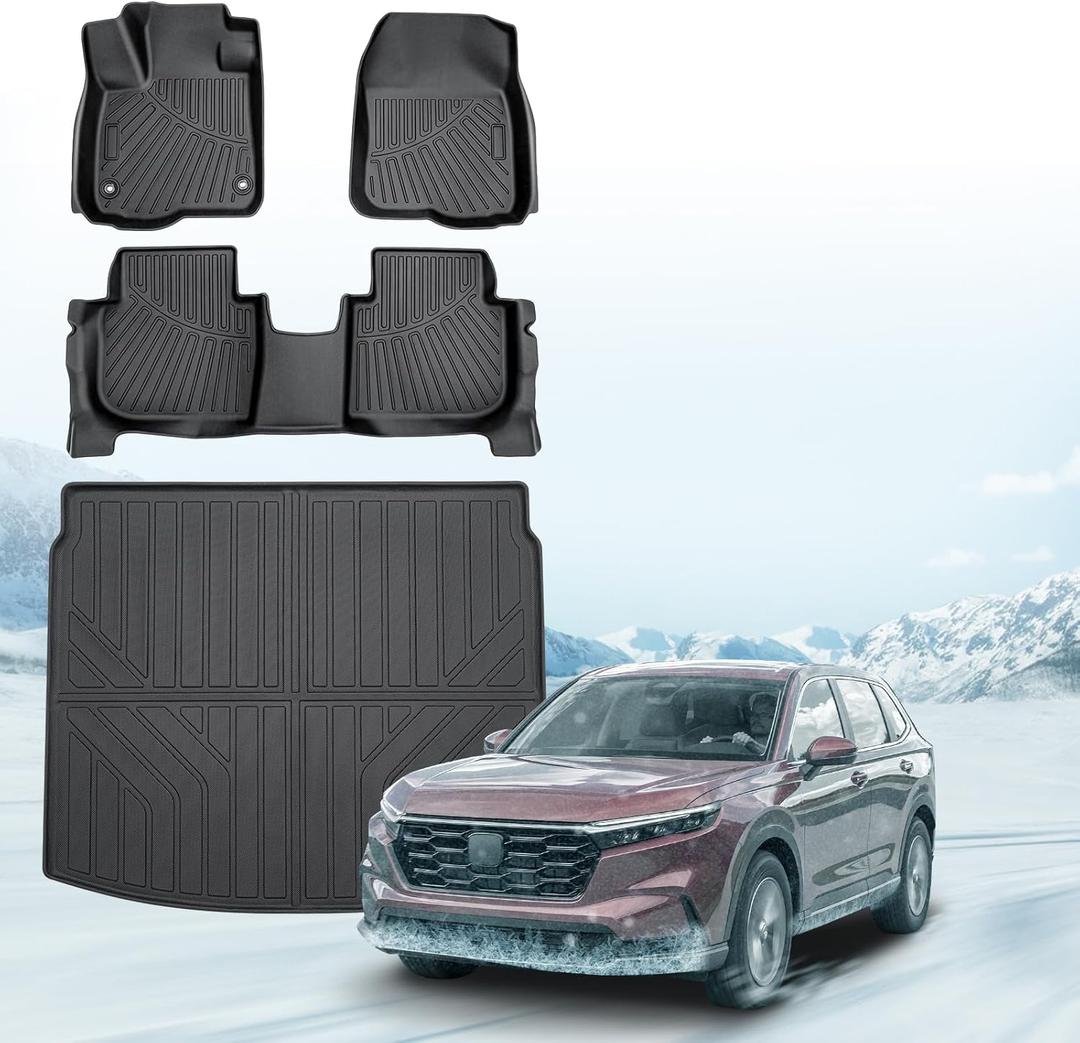 Floor Mats&Cargo Liner for 2023 2024 2025 Honda CR-V/CR-V Hybrid,All Weather Protection TPE CRV Cargo mats,4PCS 1st&2nd&3rd Row Full Set Floor Liners CRV 2024 Car Mats Accessories Black