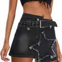 Kisidoo Women's Denim Skirt Vintage Star Patchwork Party Club Jean Skirt Casual Y2k Mini Skirt Skorts Skirts for Women (Black, L)