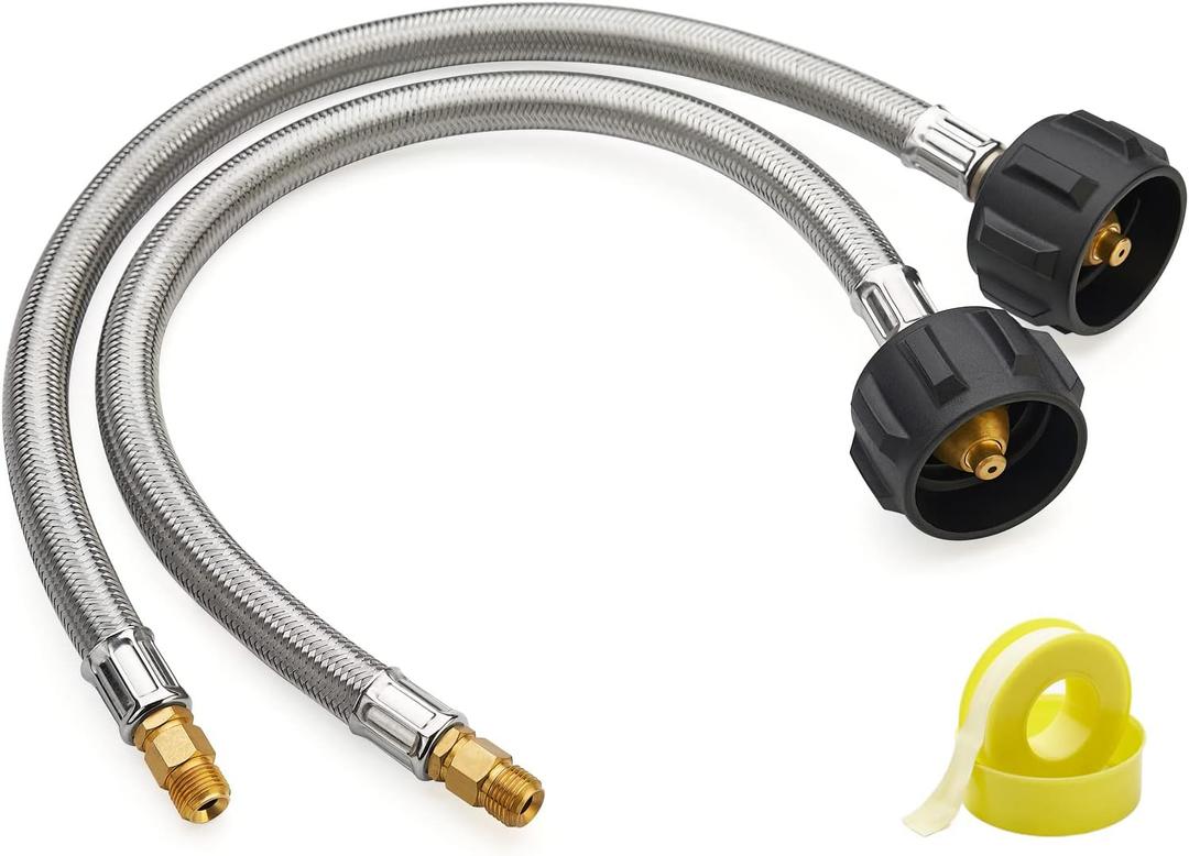 15 Inch RV Propane Hose with 1/4 Male Inverted, Stainless Steel Braided Camper Propane Pigtail for 2-Stage Regulator, 2 Pack