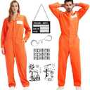 aicoaub Prisoner Jumpsuit Costume Women Men 6PCS Orange Prison Jail Inmate Halloween Costume Cosplay Outfit for Women Men, Size: M