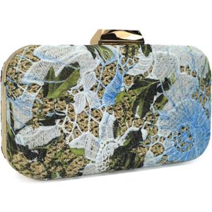 Women's Straw Clutch Purse, Summer Beach Party Evening Bag with Lace Floral Decoration, Crossbody Handbag for Women (Blue)