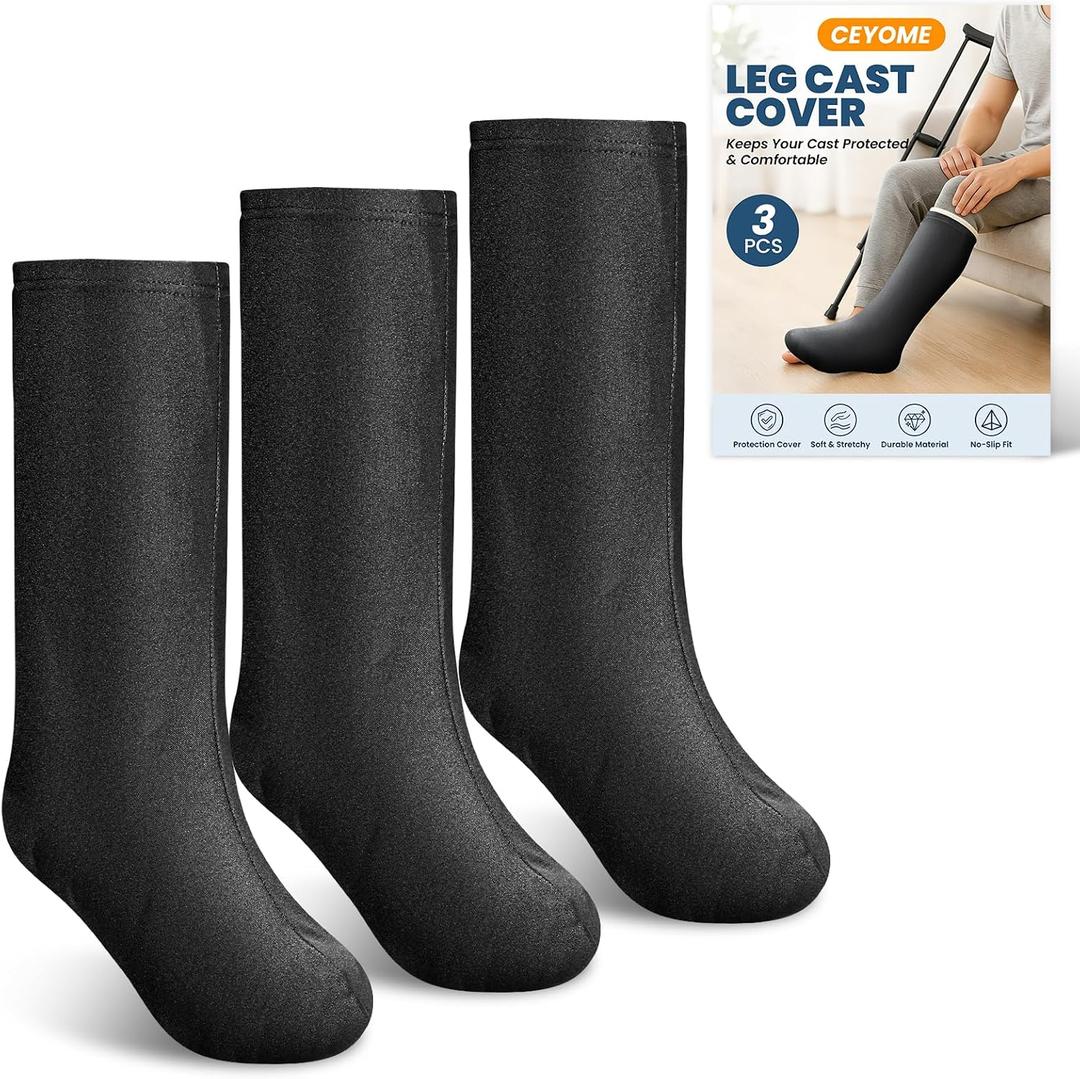 3 Pcs Leg Cast Cover for Men & Women, Below-the-Knee Cast Sock Sleeve, Breathable Plaster Stocking Protective Sleeve for Keeping Casts Clean and Protected During Daily Wear (Black)