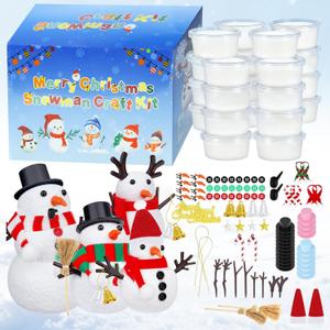 24 Pack Build a Snowman Kit Christmas Crafts for Kids, Modeling Clay DIY Xmas Snow Toys Christmas Arts and Crafts for Kids Vacation Gift School Winter Party Fun Indoor Decorations