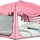 Bed Tent,Portable Privacy Sleeping Bed Canopy,Blackout 90% Drapes for Kids and Adult,Indoor Space Tent with Breathable Large Mesh Windows (Full, Pink)