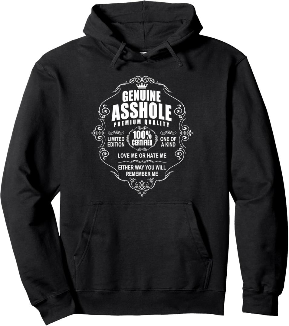 Certified Genuine Asshole 100 % Percent Whiskey Liquor Pullover Hoodie, XXL