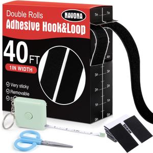 Navona 40Ft x 1Inch Hook and Loop Strips with Adhesive, Heavy Duty Self Adhesive Tape with Back, Strong Sticky Back Fastener Roll for Home, Office, School, Crafting, Black